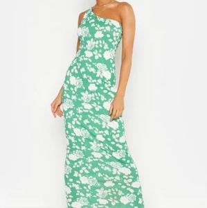 Green Floral One-Shoulder Maxi Dress